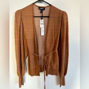Express, tan, sweater, cuffed wrists, size x’s (runs big), waist tie, NWT